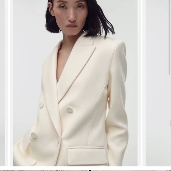 Zara longline white double breasted tuxedo style blazer jacket M - Picture 3 of 6